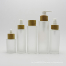 bamboo lotion bottle serum cosmetic glass bottle with pump LB-05A